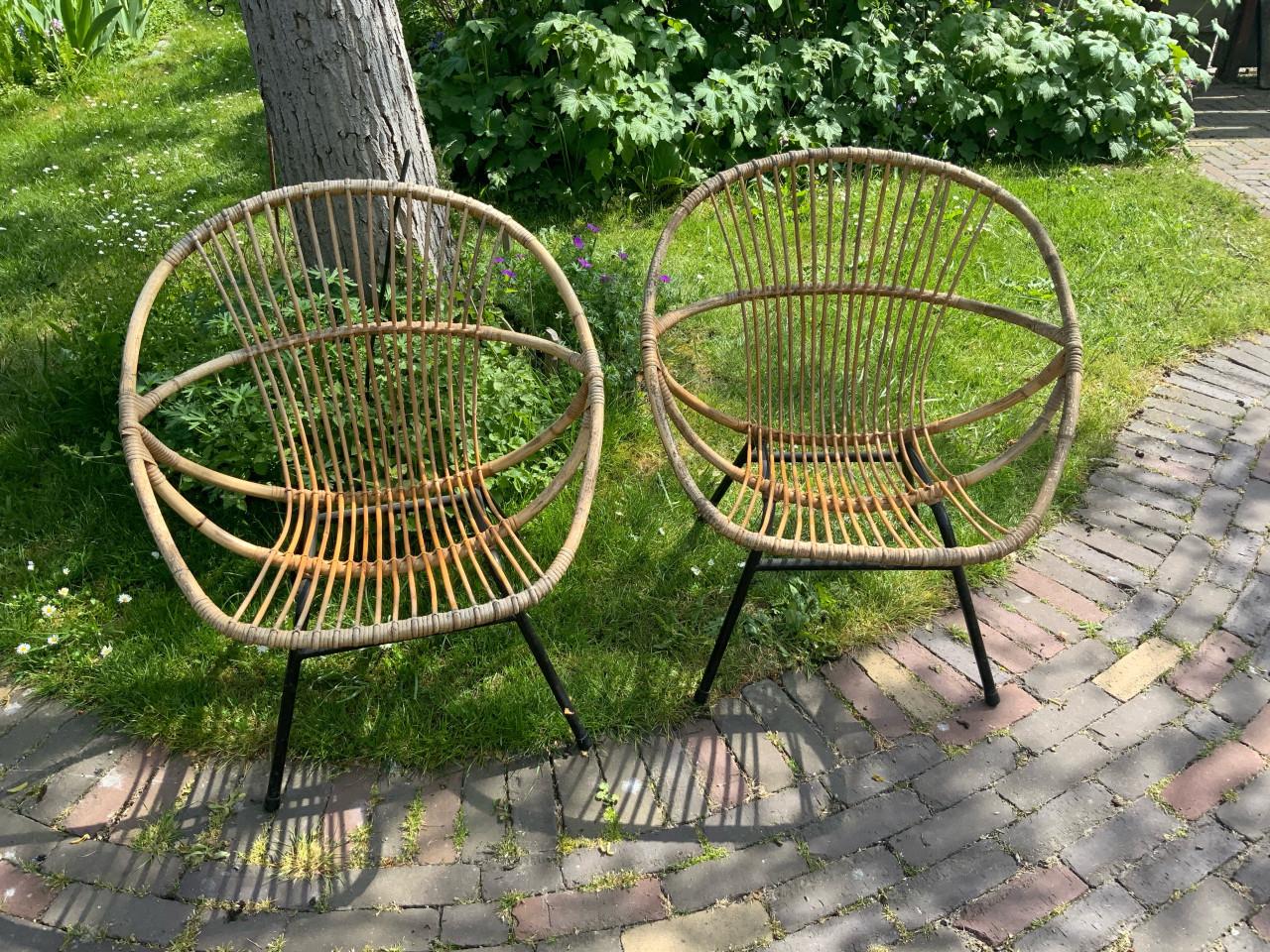 2 rotan stoeltjes, jaren 70