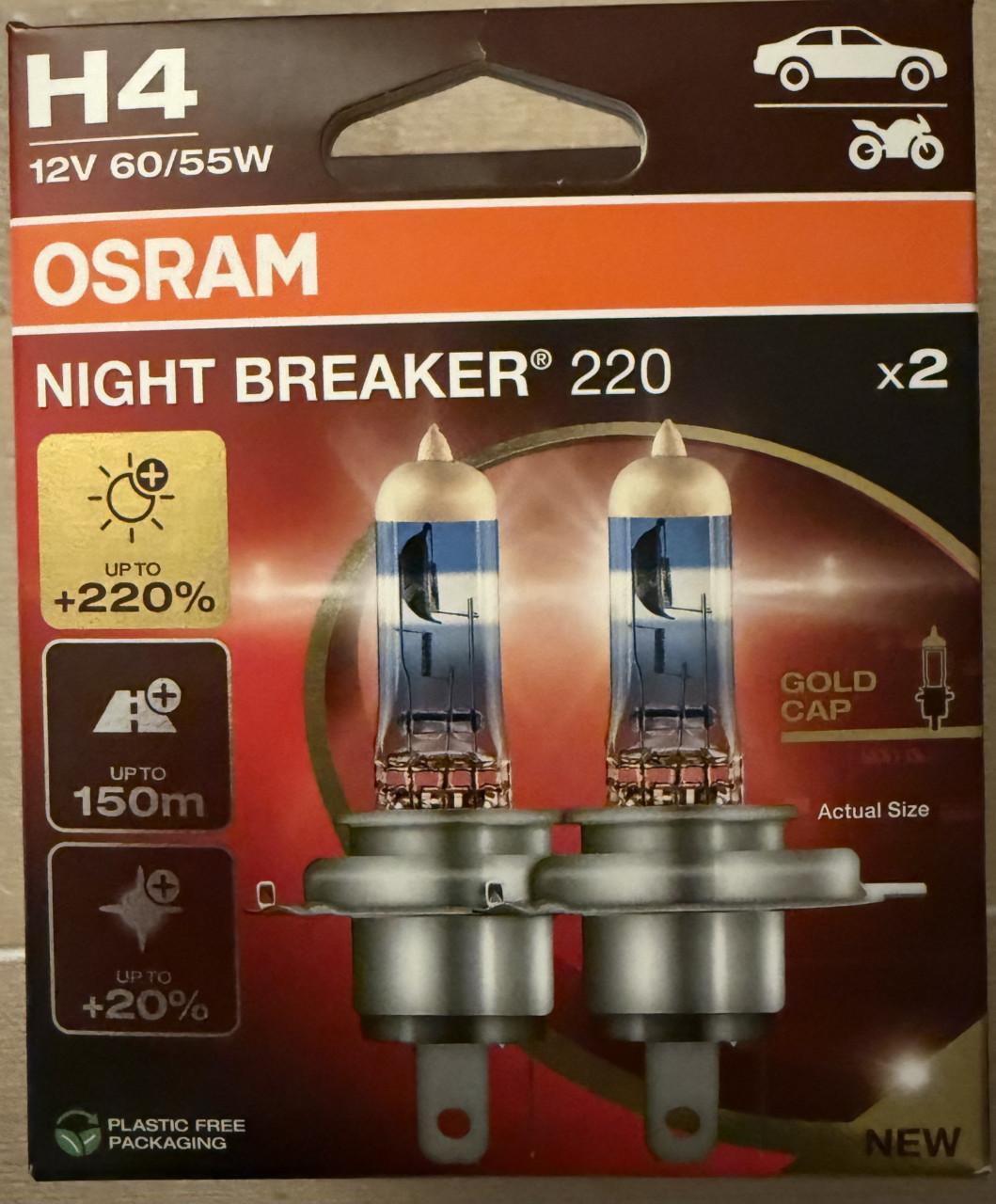 Osram H4 Night Breaker 220 autolampen (2 stuks)