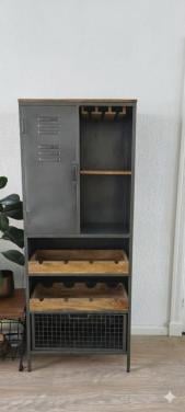 Industriële Wijnkast Nero Zwart Metaal - Mangohout