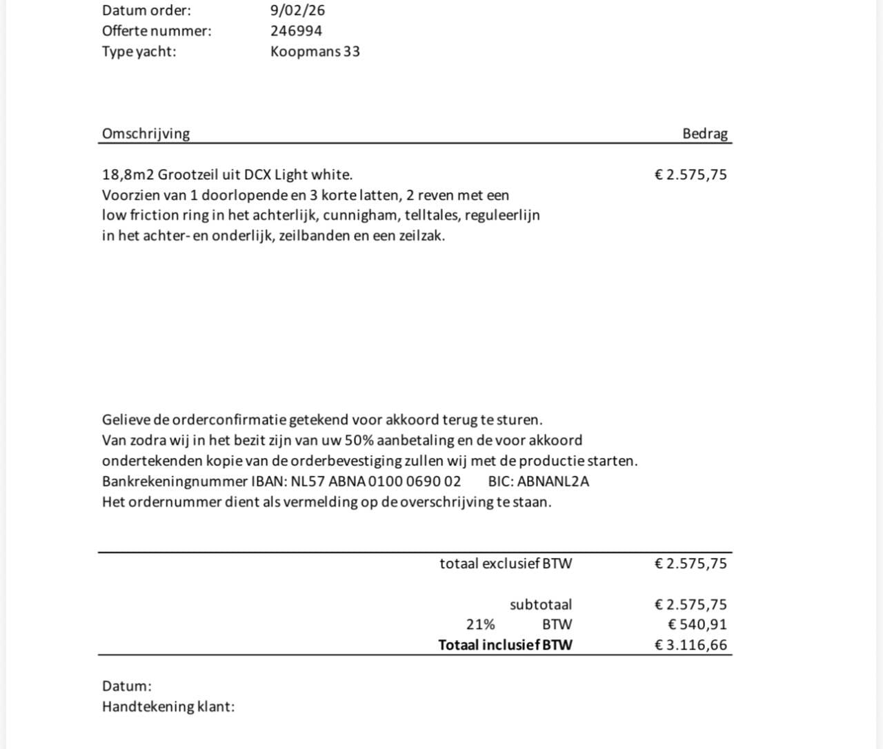 Splinternieuw grootzeil merk Elvstrom