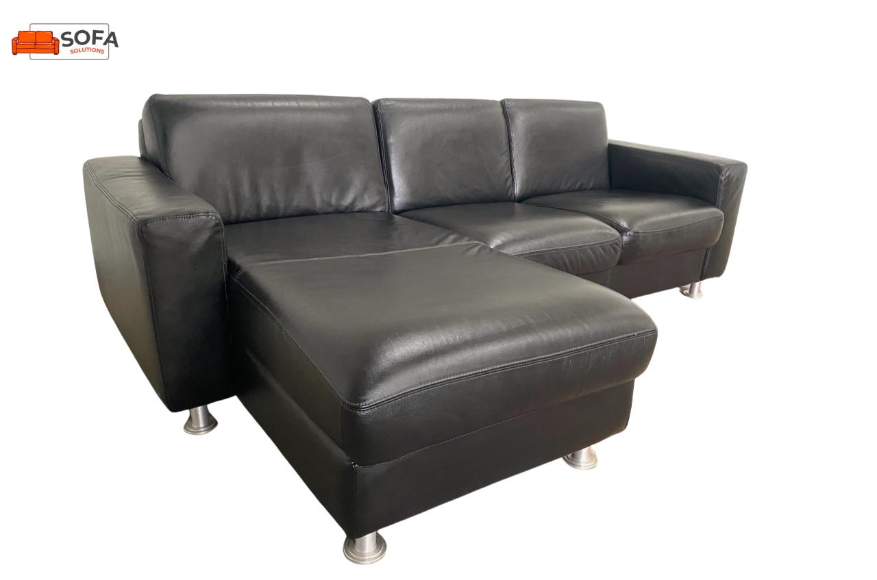 Mooie Zwarte Leren Hoekbank -Verstelbare Hoofdsteunen - Gratis Levering NL