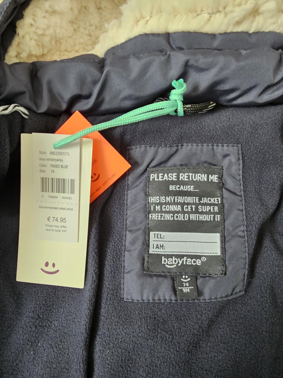 Winterparka merk babyface maat 74