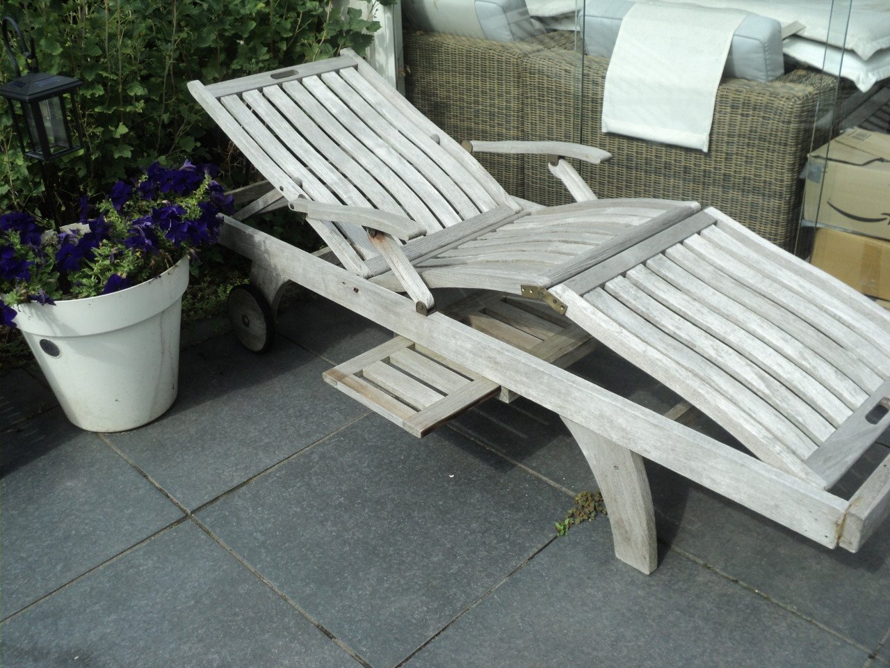 TEAK HOUTEN ligbed met kussen