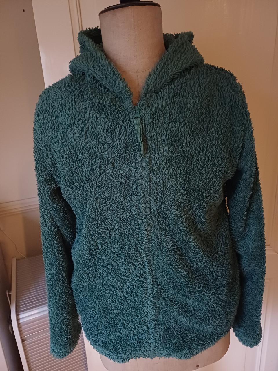 HEMA groen, fluffy vest met capuchon, maat S