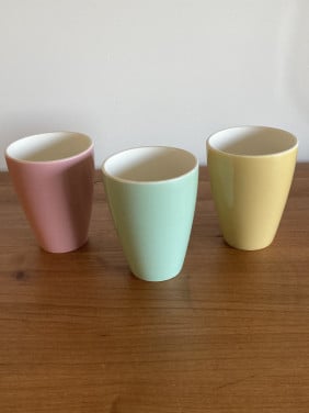 Vintage bekers pastel roze/groen/geel - Mid-Century