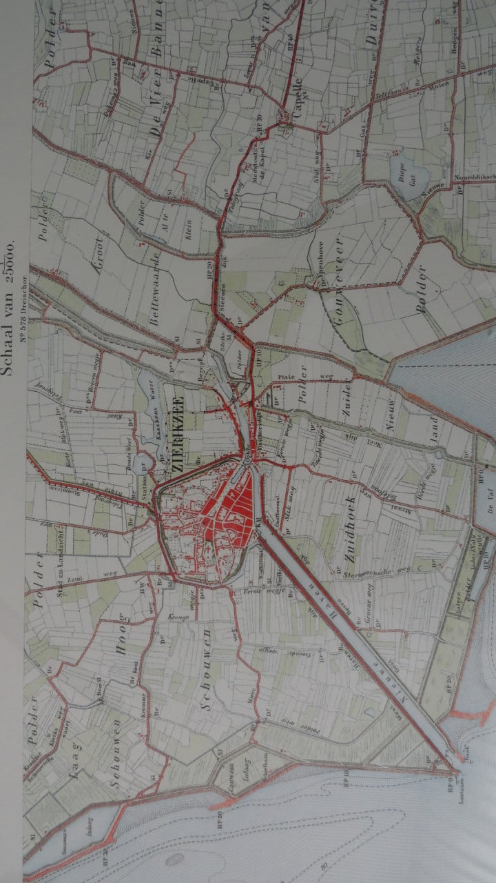 Topografische kaart Zierikzee en omgeving. Situatie ± 1912 - Herdruk 2004.