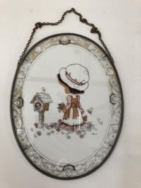Mooie brocante vintage raamhanger van glas in lood