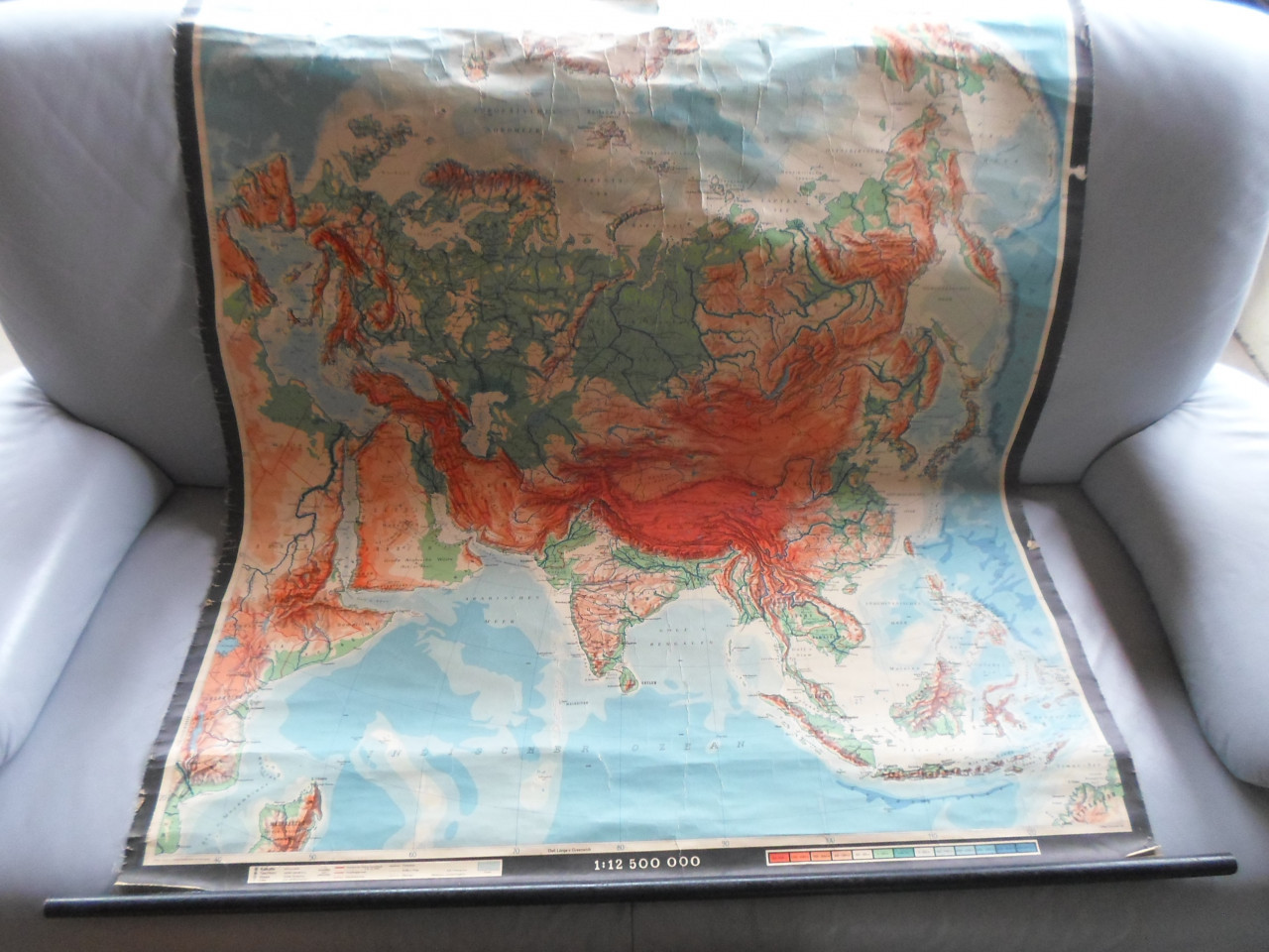 Landkaart Schoolplaat Asie Antiek