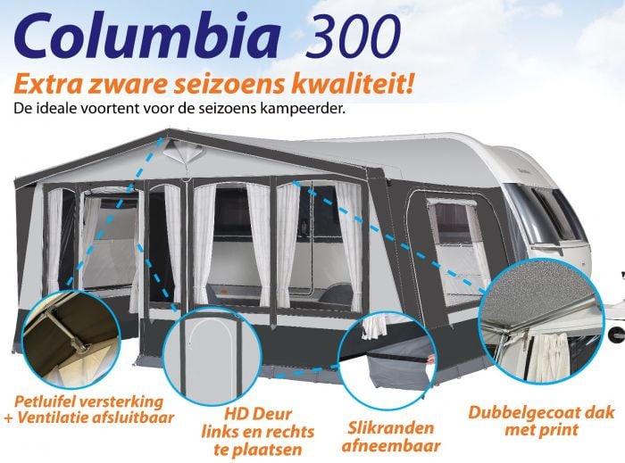 Dorema Colombia 300 2.0 en Dorema Locarno plus voortentluifel