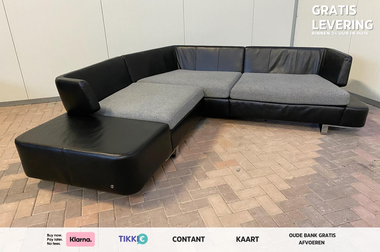 Natuzzi Opus Zwarte Leren Hoekbank-Gratis Levering NL