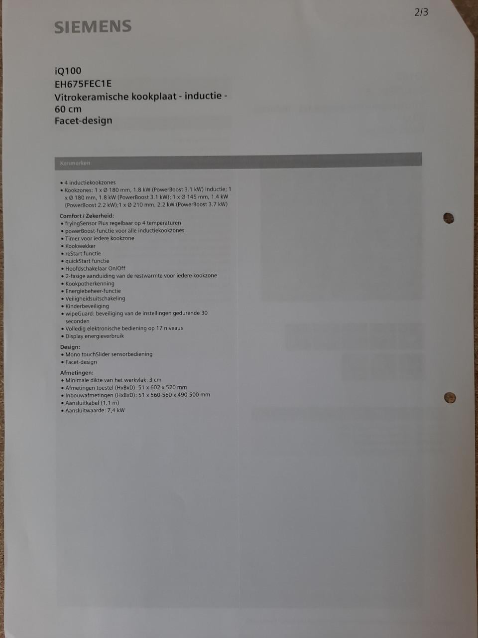 Inductie kookplaat Siemens