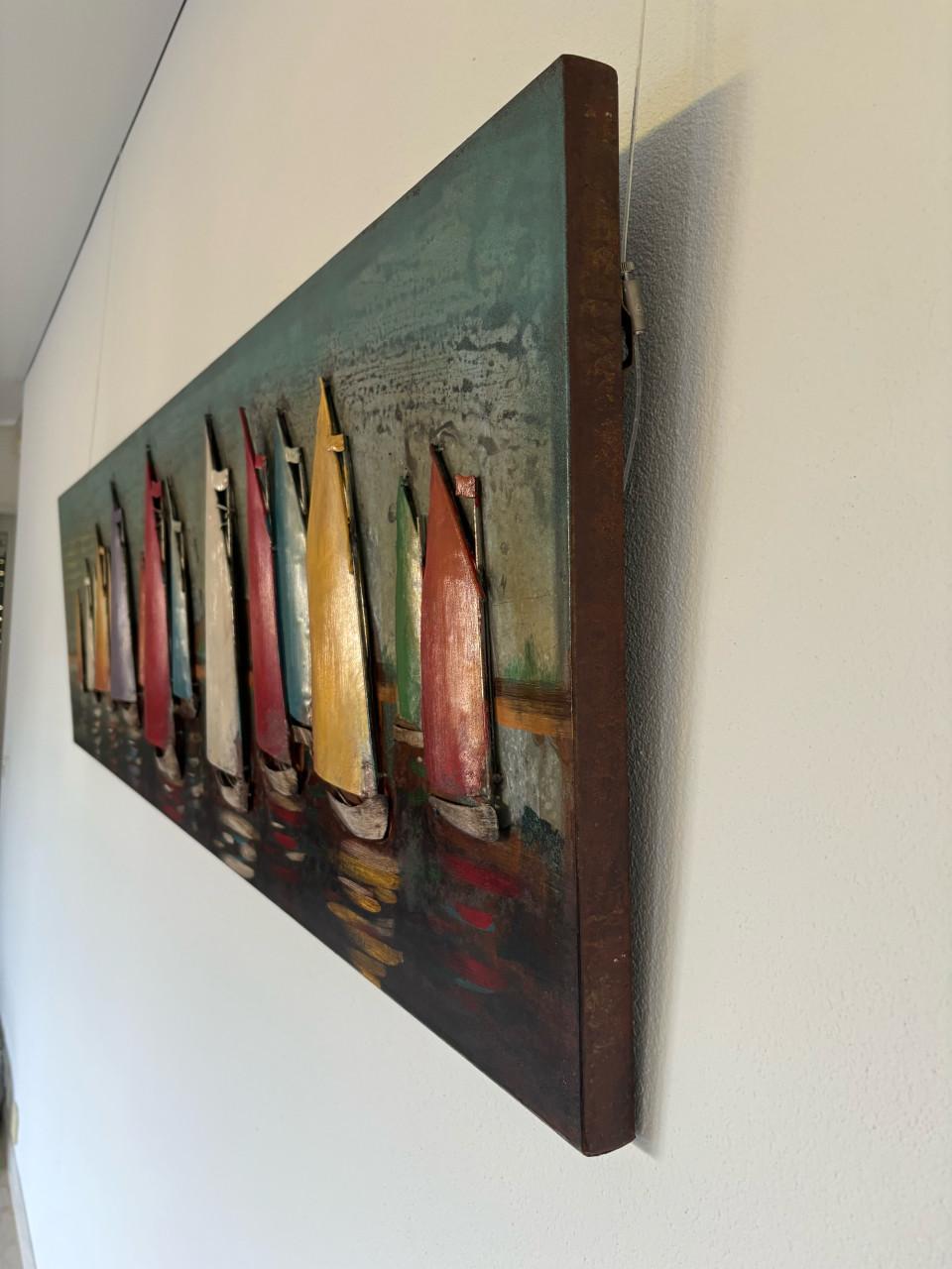 Metaal 3D schilderij zeilboten - 50 x 180 cm