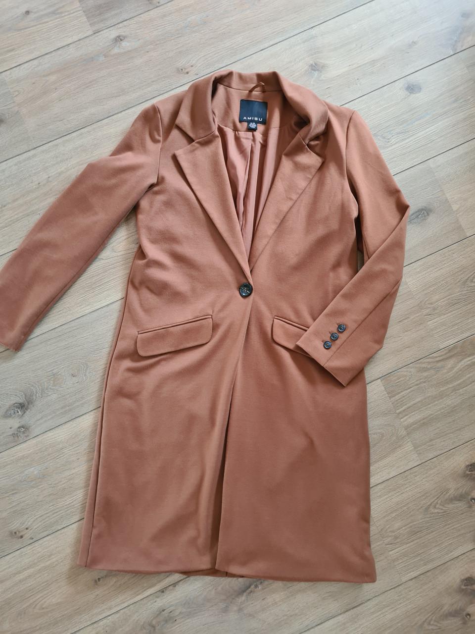 AMISU Lange Blazer/Jas - Bruin - Maat 38 (M)