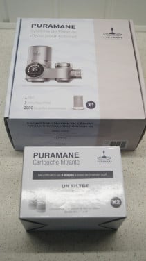 Puramane waterfilter voor op de kraan met 2 extra filters.