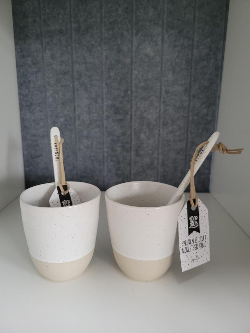 100% Leuk - 2 mokjes en 2 lepeltjes - Nieuw