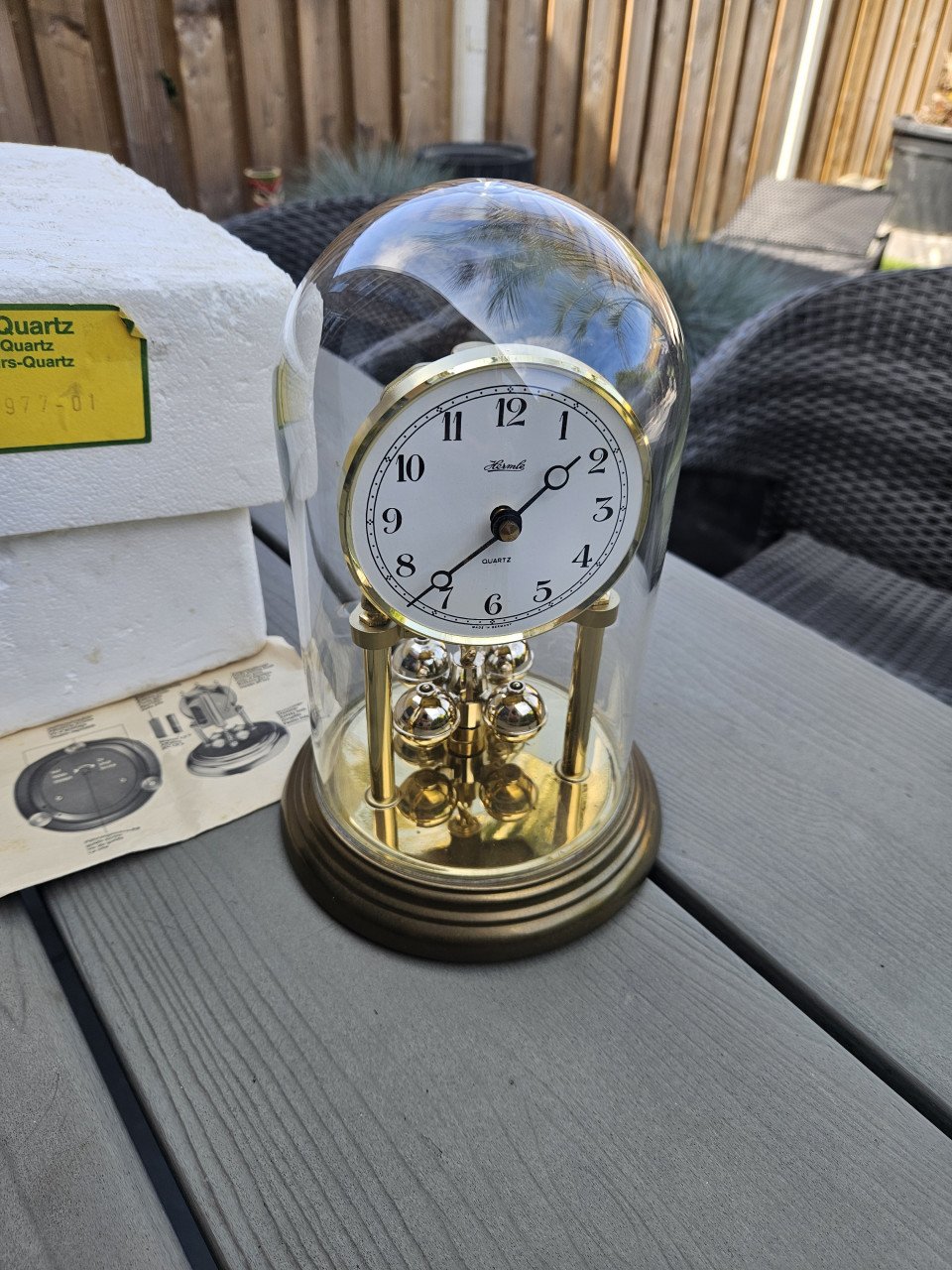 Prachtige originele duitse Franz Hermle Jaarpendule stolpklok met glas