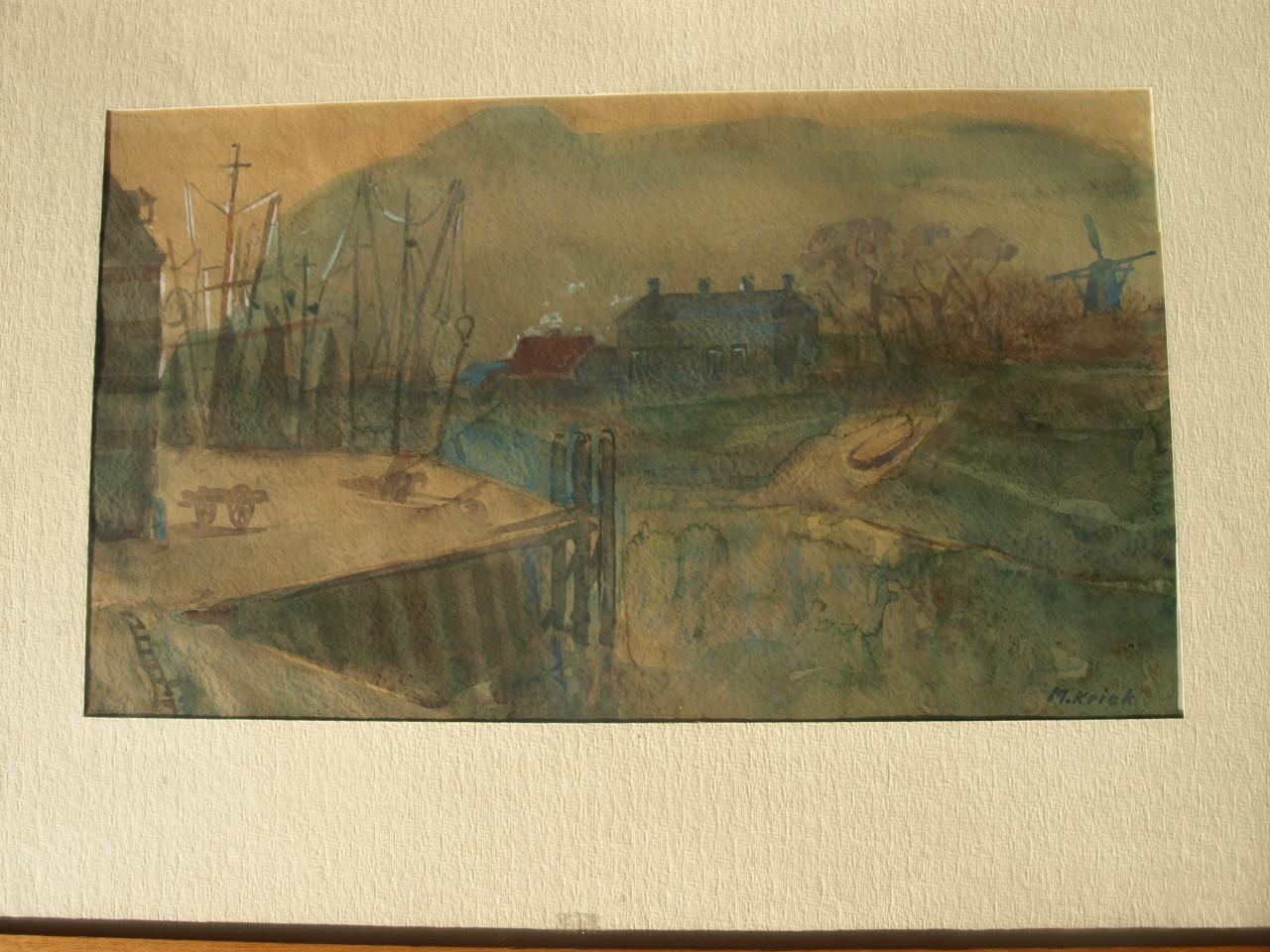 Aquarel van de haven van Veere van Mario Kriek