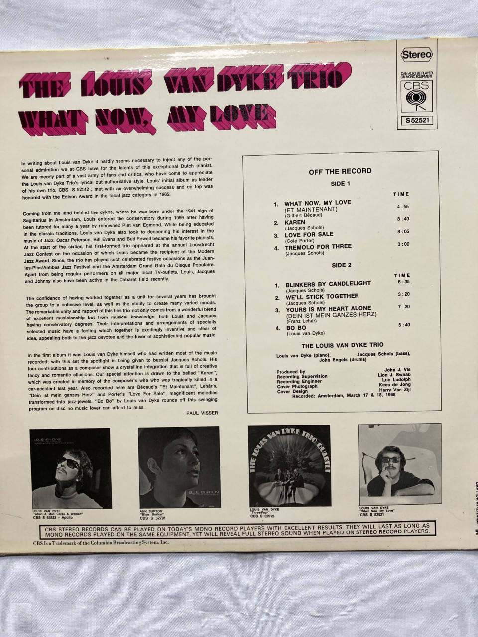 LP Trio Louis van Dijk What now, my love S 52521 CBS