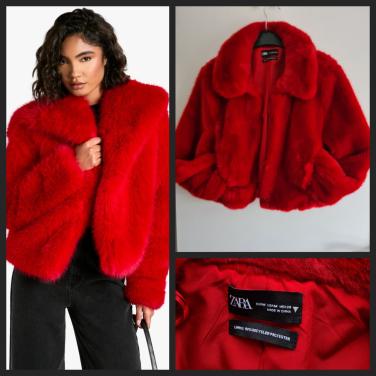 Nieuwe Zara rode fake bontjas fur jas  Maat M