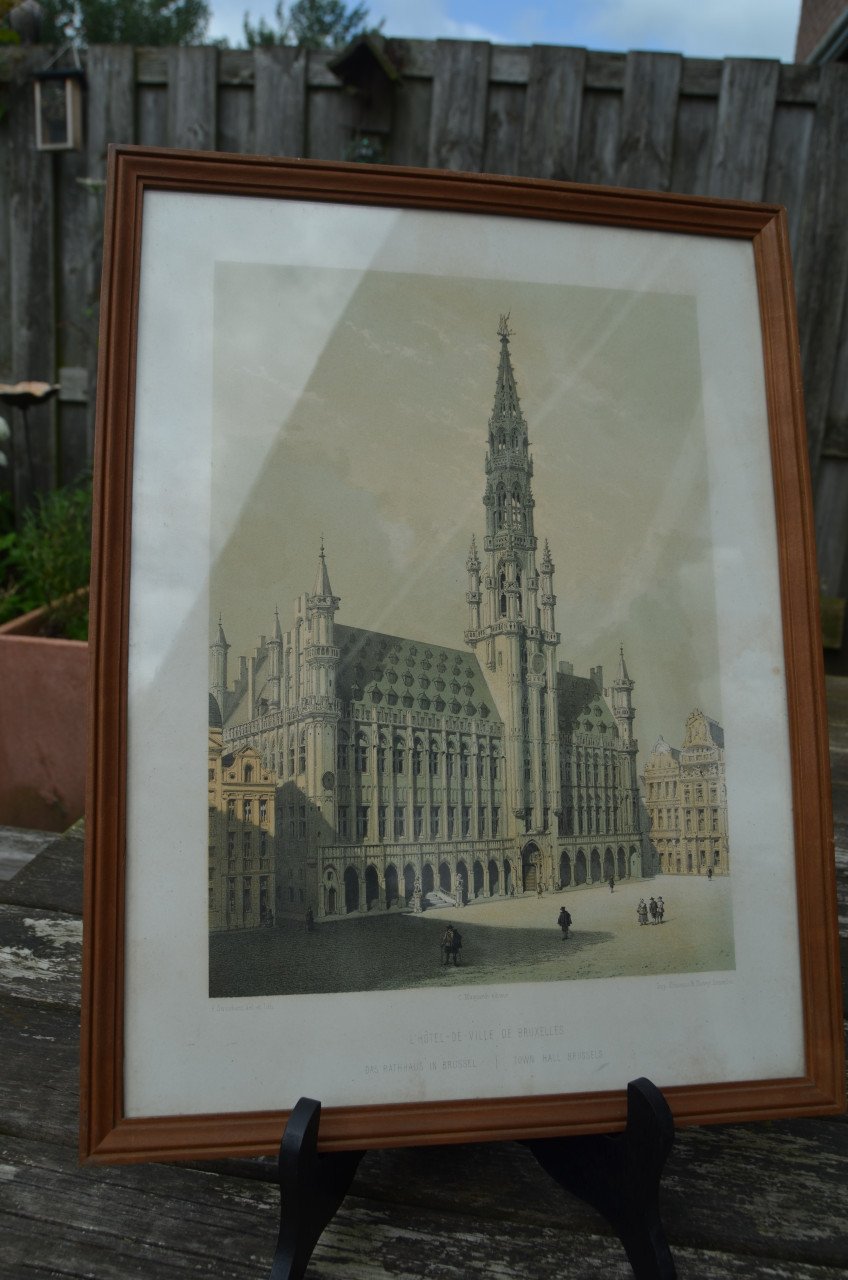 Belgische lithografische prenten van gebouwen (2)