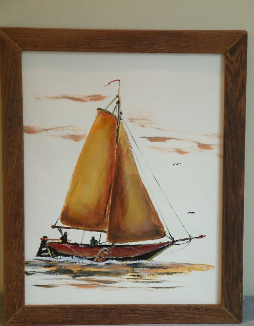 Oude visserij op de zeil  30 x 40 cm met lijst er om 45 euro