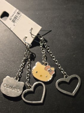 Sanrio Hello Kitty Oorbellen Roze Strass Hart Zilverkleur L 5.5 cm