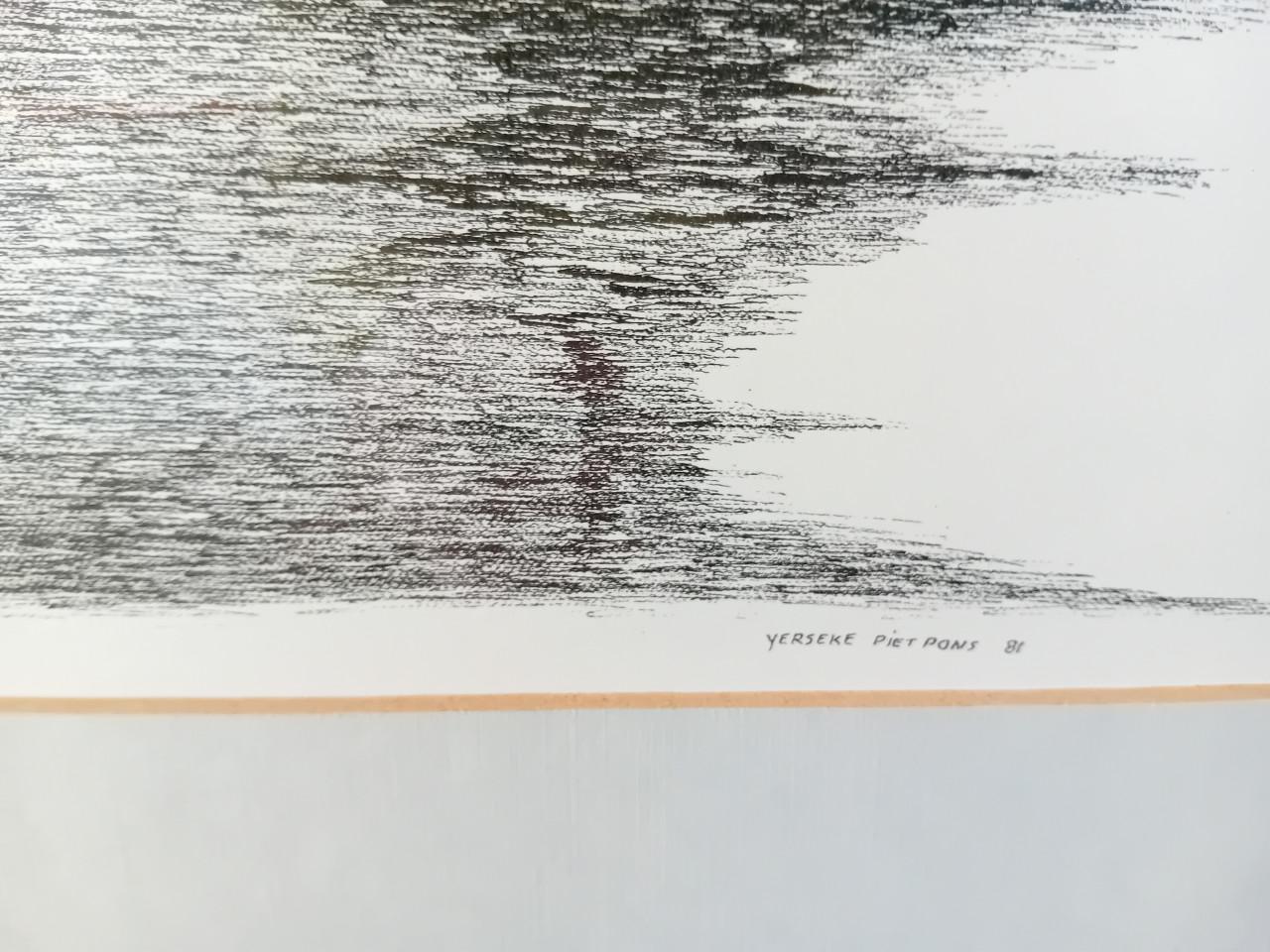 Schilderij/pentekening haven van Yerseke