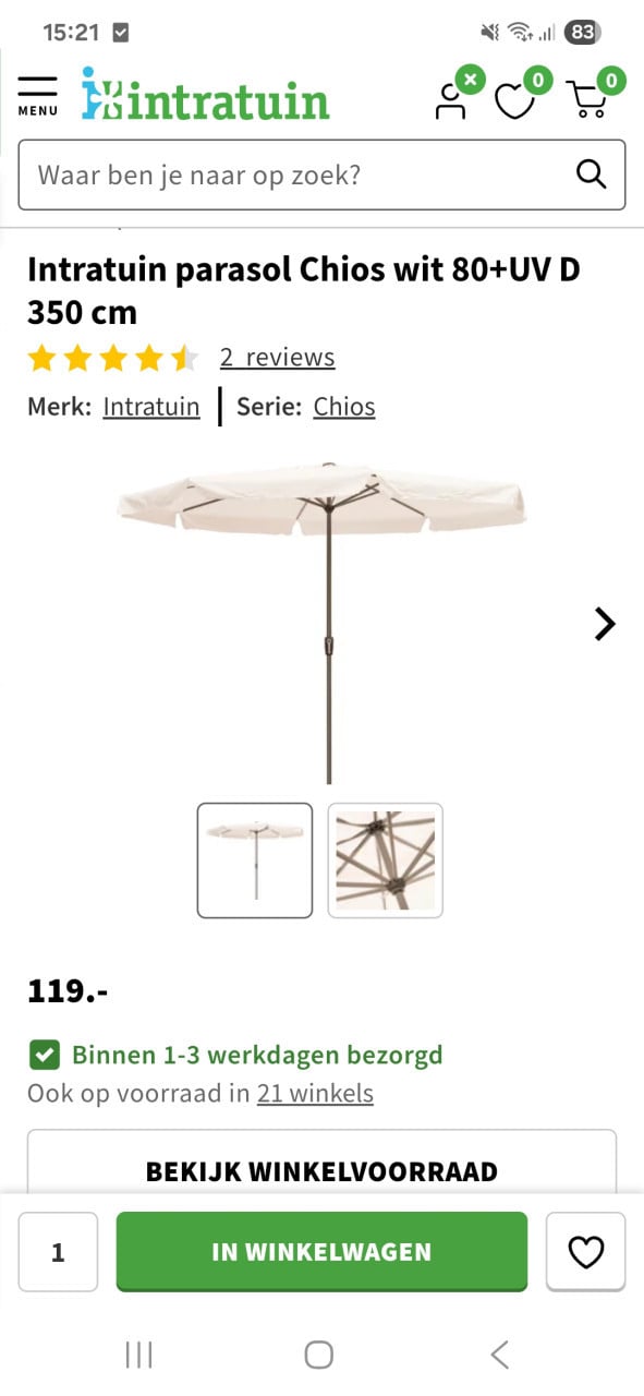 Parasol inclusief zware voet