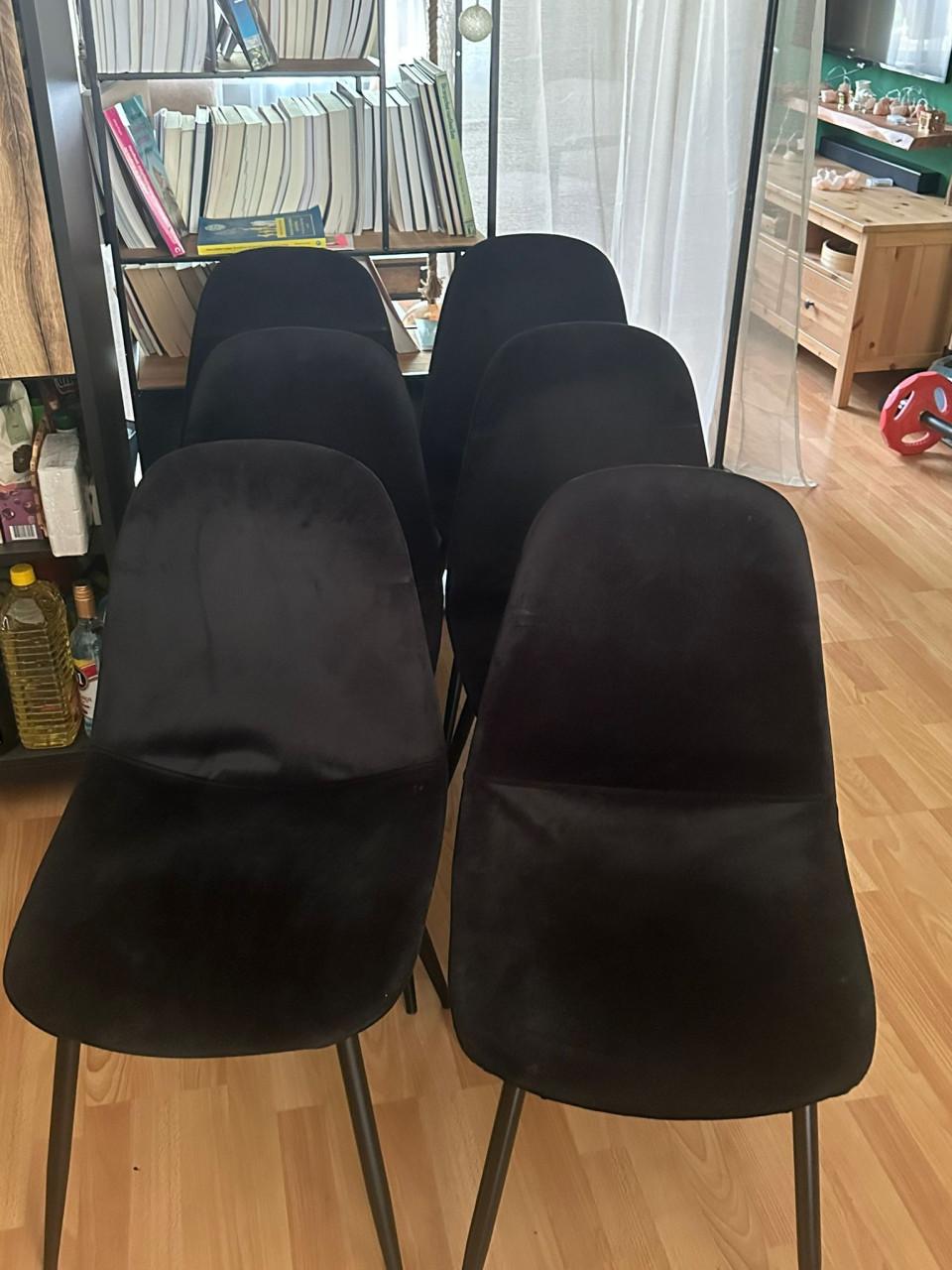 6 zwarte velvet eetkamerstoelen