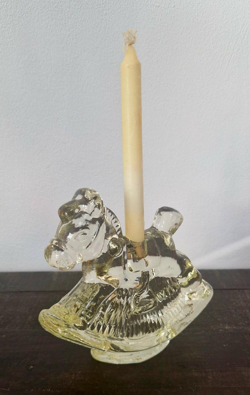 Vintage glazen kaarsenhouder hobbelpaard