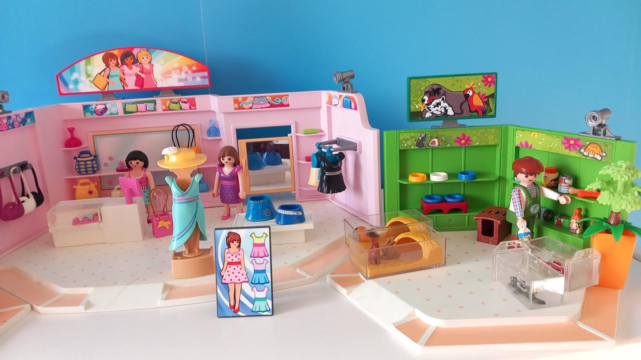 Playmobil winkelcentrum:sportshop,dierenzaak,damesmode set 9078