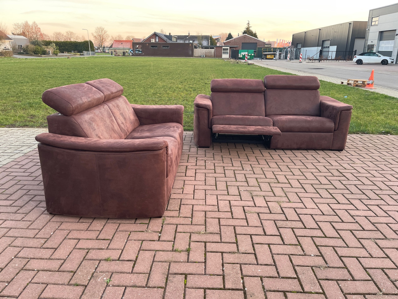 GRATIS LEVERING HEEL NL 3 + 2.5-zits Stof Suede Relax Bankstel