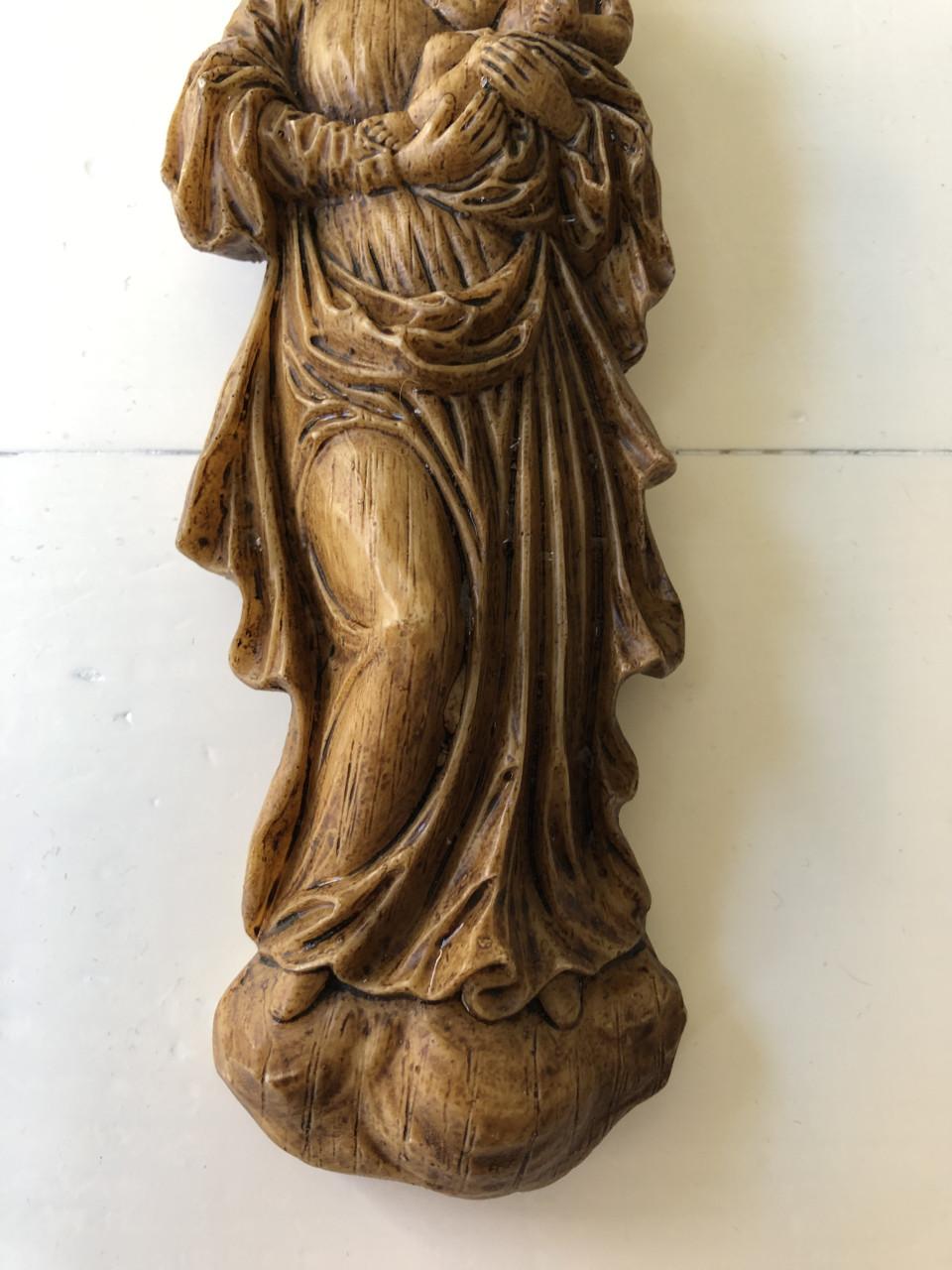 Zeer mooie brocante heilige Maria met kindje Jezus wandhanger