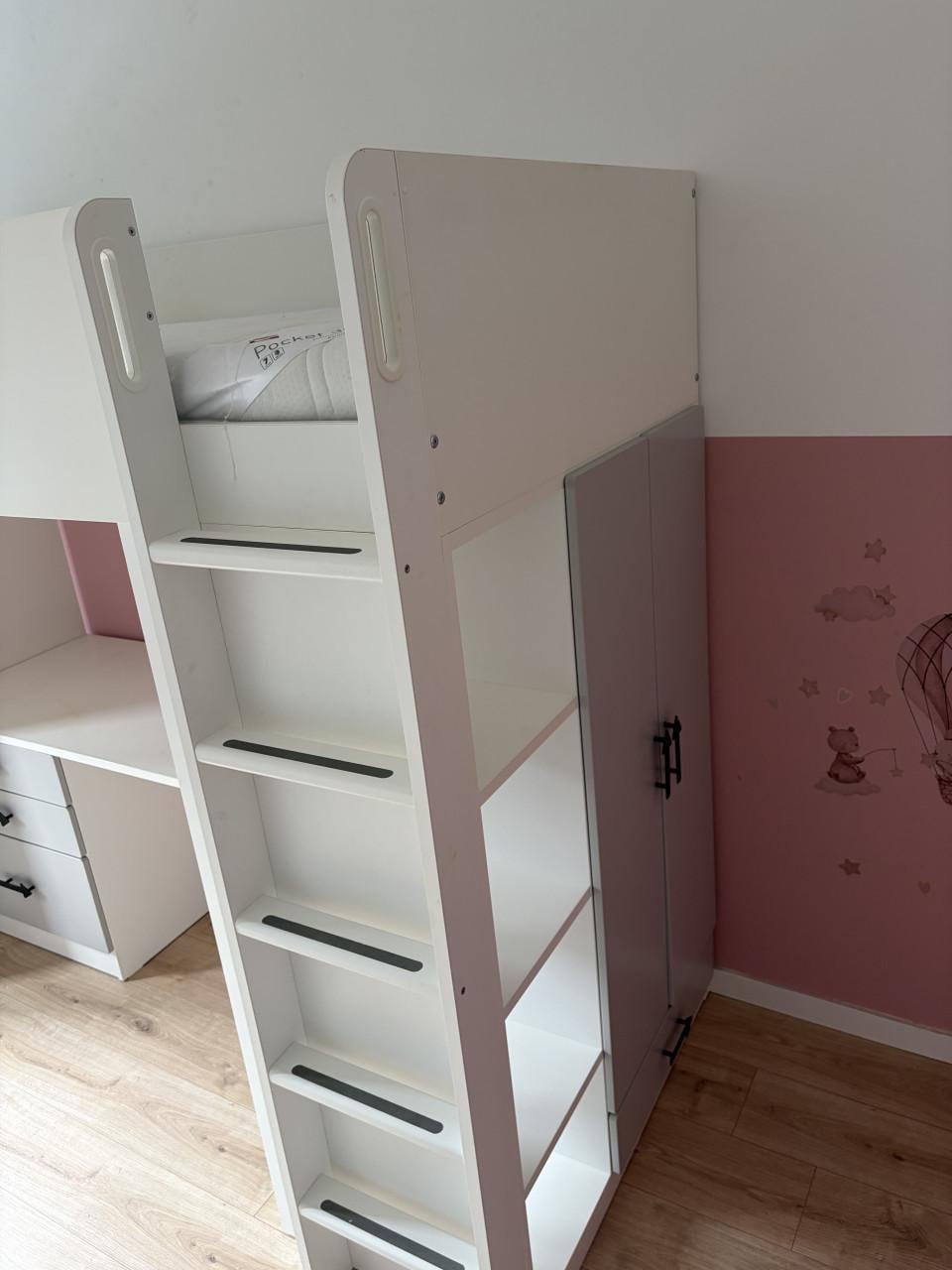 Hoogslaper met bureau, kast en planken - Wit