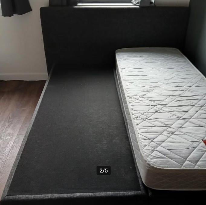 Boxspring met hoofdbord en topper grijs gemêleerd 160x200