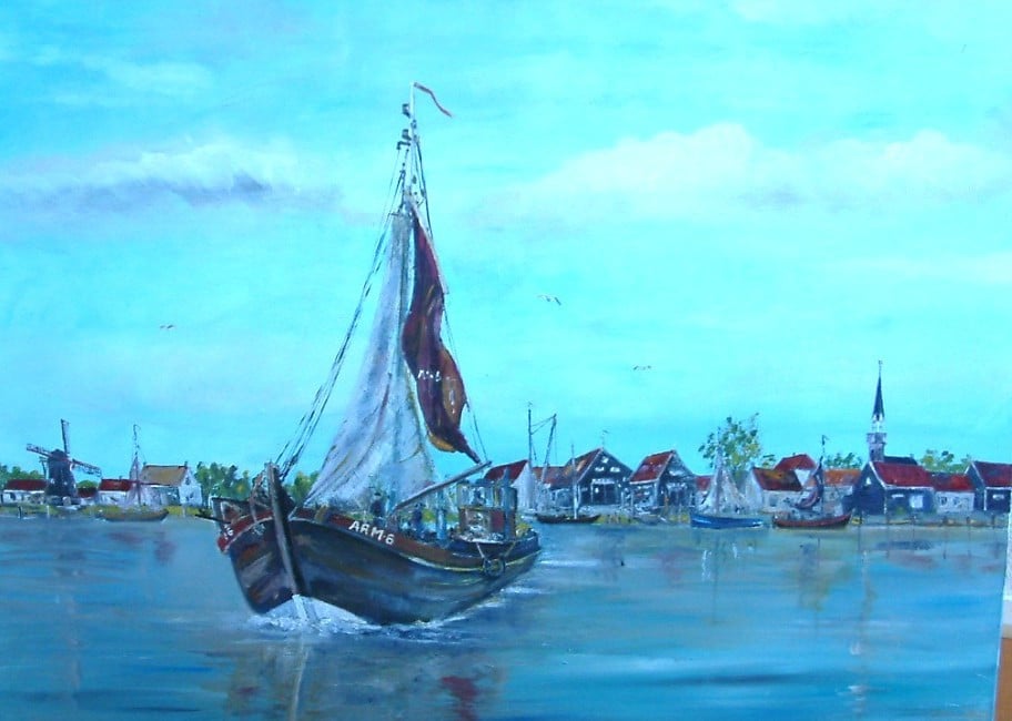 Zeil visserij hoogaars en hengst -botter 100x 80 cm olie verf op doek