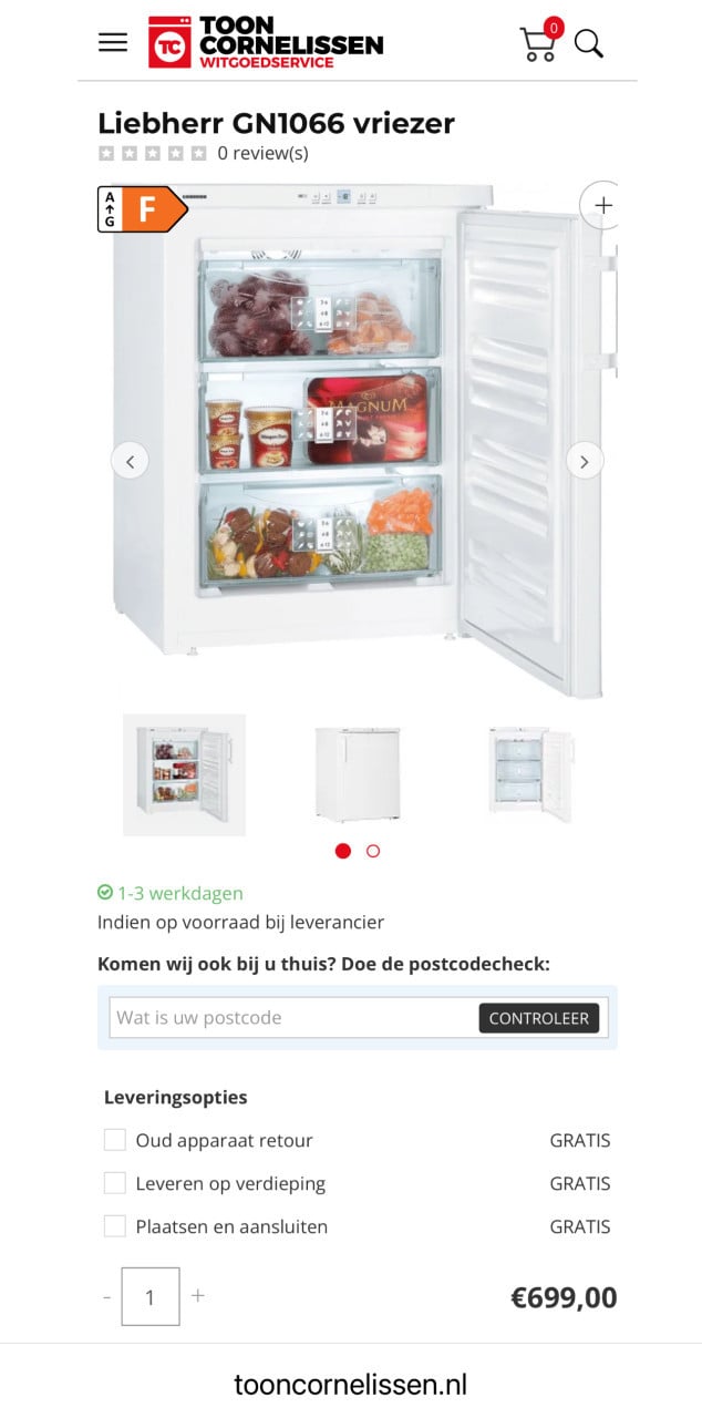 Kort gebruikte Liebherr GN1066 NoFrost vriezer winkelprijs €699,-