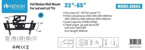 Vizyon 32-65 INCH Universele TV muurbeugel draaibaar