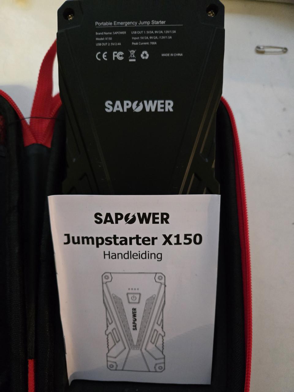 SAPOWER JumpStarter X150 is een draagbare noodstartbooster en powerbank