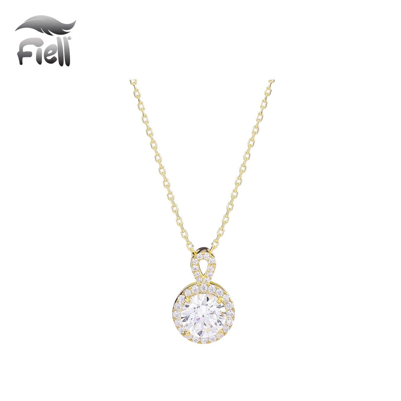 Goudkleurige halsketting met een hanger en zirconia steentjes