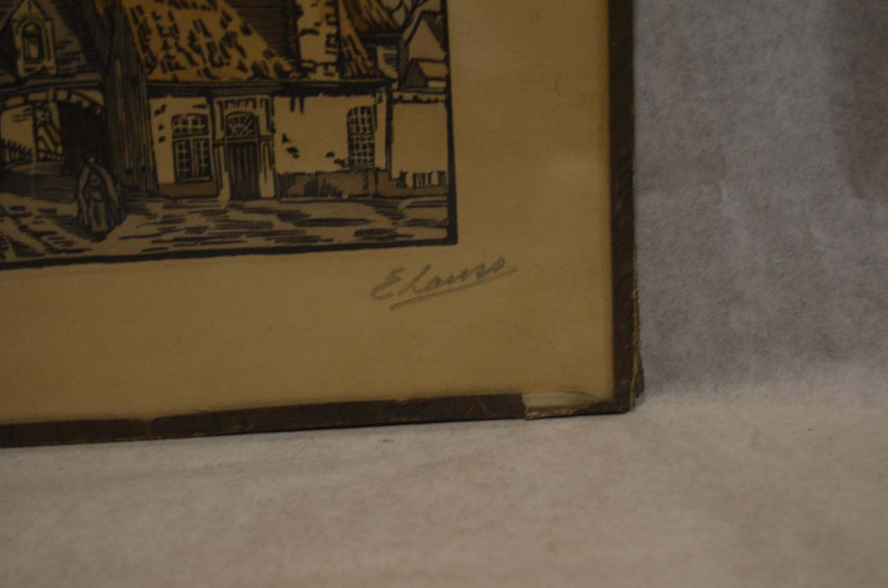 4 Etsjes gesign. ' E. Laun ' (?) dorps / stadsgezichten