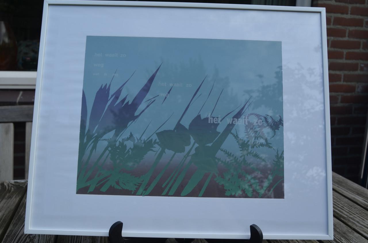 Zeefdruk en gedicht A. Fukken Schuttevaer mei 1991 ipst