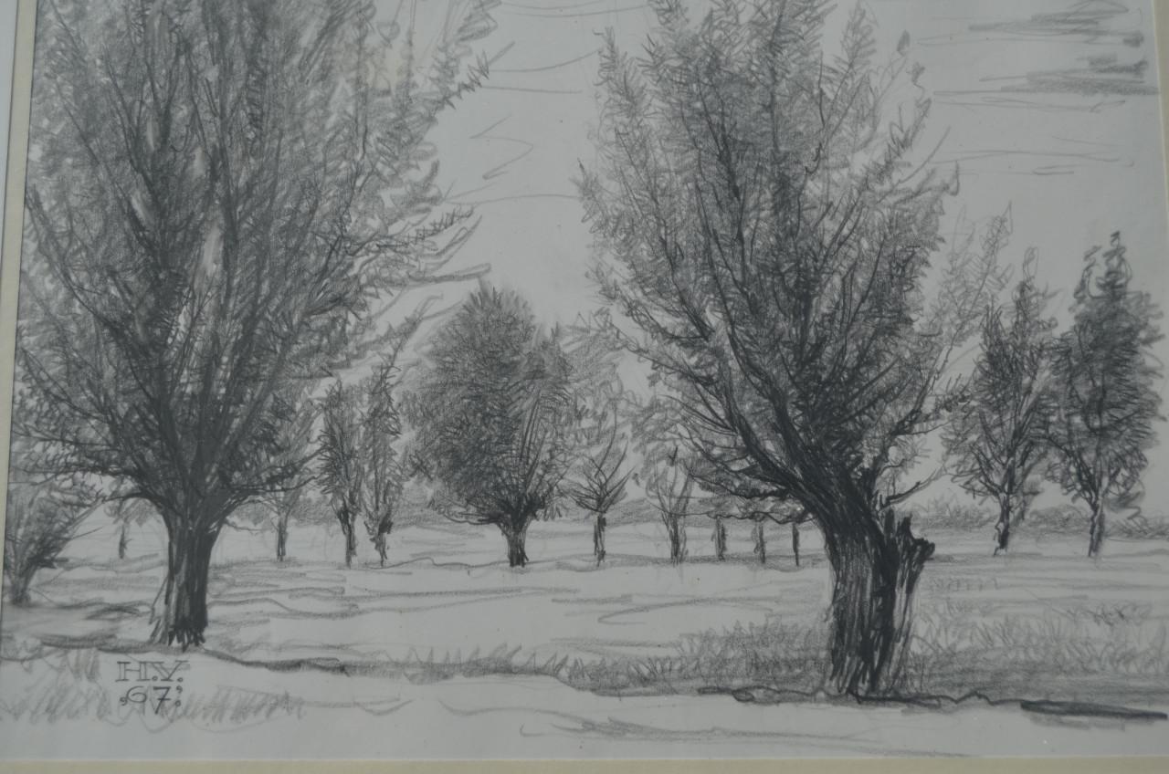 10 x Hendrik Voskuijl (1893 - 1980) potloodtek. bomen (1) o.a. Slenaken