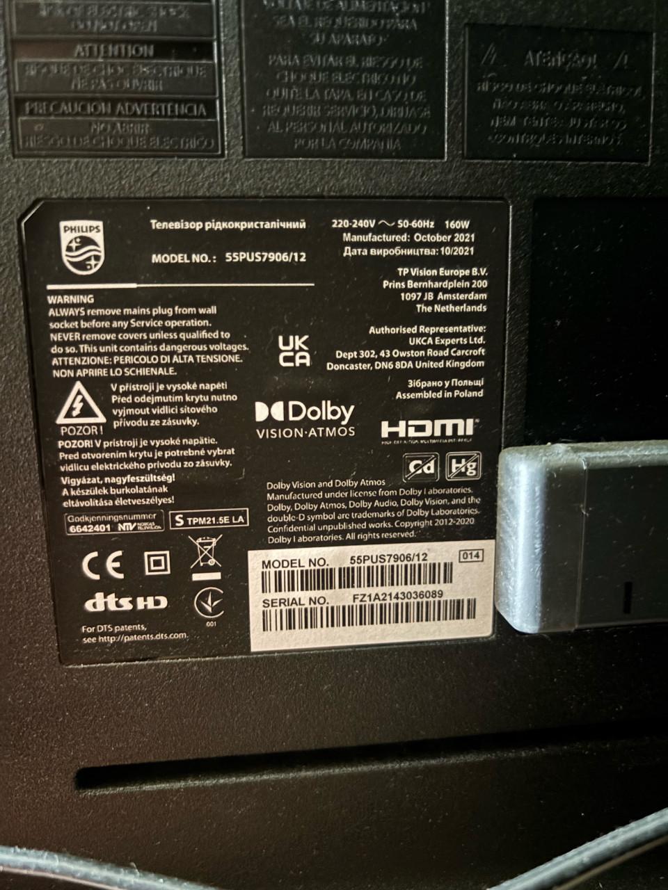 LED 4k uhd Phillips Ambilight TV 55PUS7906/12