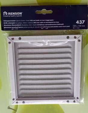 Renson opbouw schoepenrooster 150x150 mm met INOX muggengaas - wit