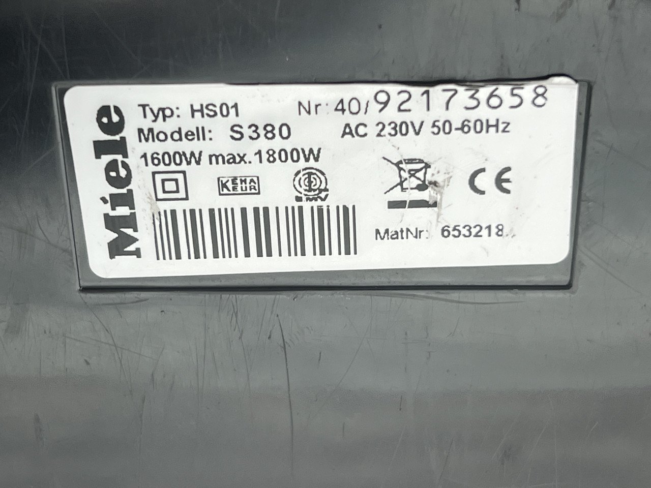 Miele Stofzuiger 1800W – ZGAN – Voor reparatie of onderdelen
