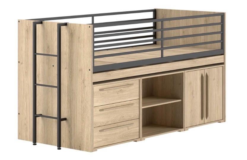 Halfhoogslaper met bureau en bijbehorende kastjes