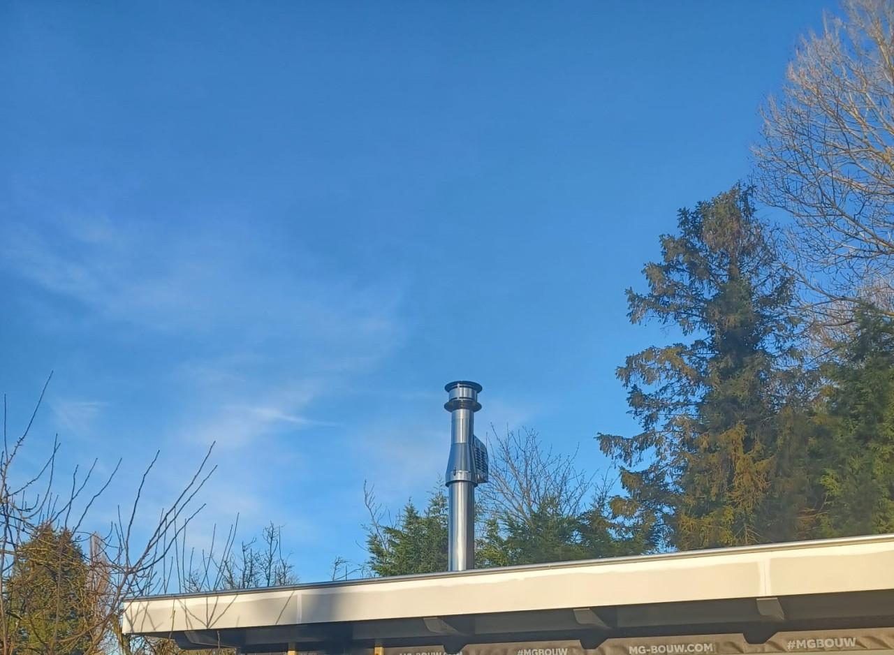 Elektrische rookgasafzuiger voor plaatsen op schoorsteen.