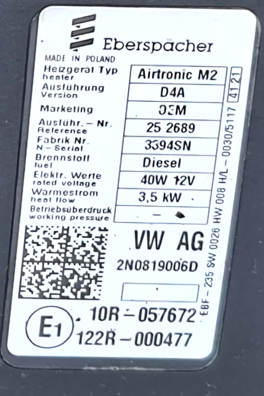 Eberspächer Airtronic M2 Recreational D4R Diesel 12 Volt.