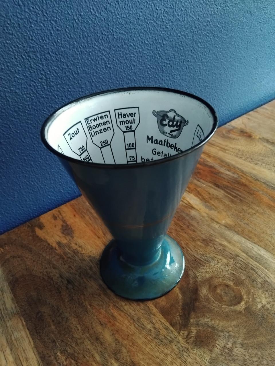 Emaille Vintage Edy maatbeker Petrolblauw